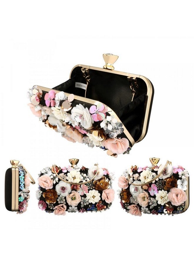 Gets Sequins Floral Handbag Rose Nude Clutch Purses And Handbags For Women Wedding Prom Banquet Party 3D Sequins Evening Handbag (Black1) - Image 3