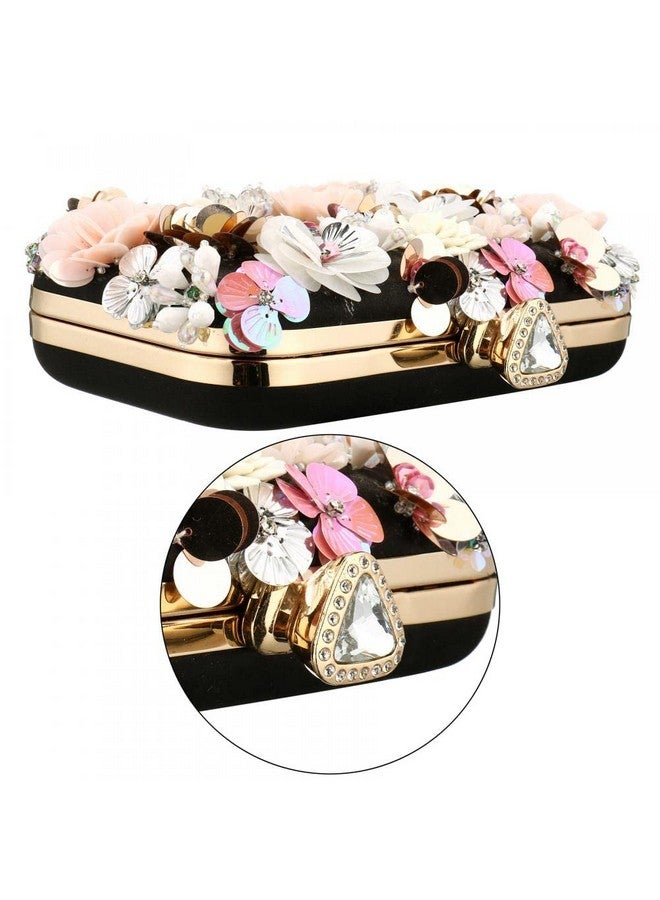 Gets Sequins Floral Handbag Rose Nude Clutch Purses And Handbags For Women Wedding Prom Banquet Party 3D Sequins Evening Handbag (Black1) - Image 5