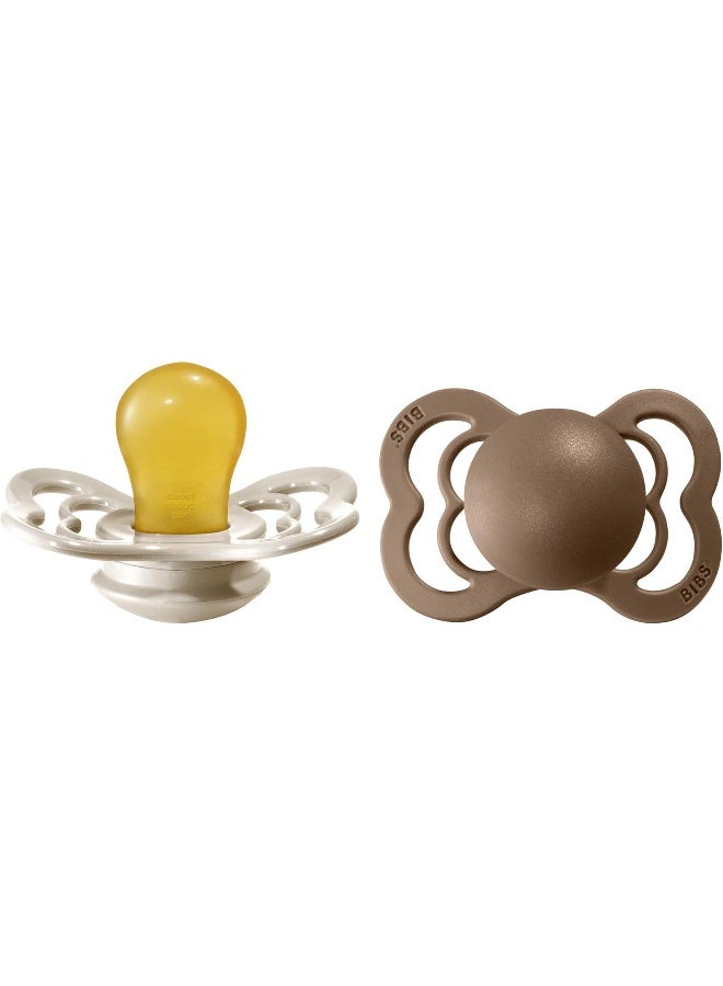Bibs Pacifier Supreme Latex Size 1 - Baby (0-6M) 2pcs - Vanilla/Dark Oak - Image 1