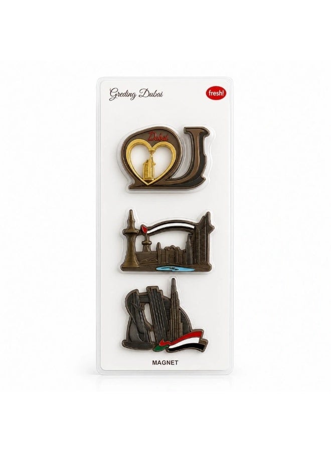Dubai Iconic Landmarks Metallic Souvenir Fridge Magnets- 3pcs