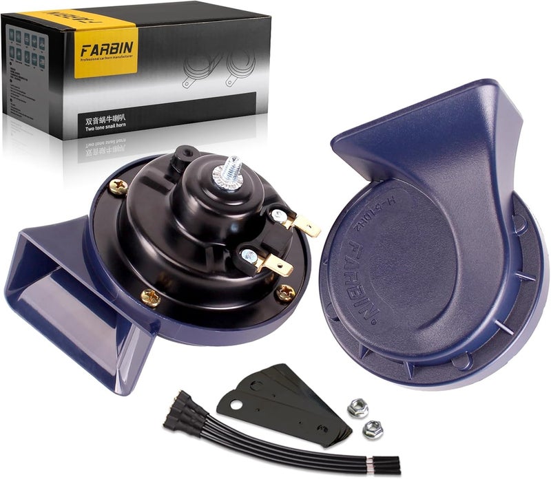 FARBIN Horn 12V Car Horns Loud Dual-Tone Waterproof Auto Horn Electric Snail Horn Kit Universal for Any 12V Vehicles (Blue horn, 12v) - Image 1