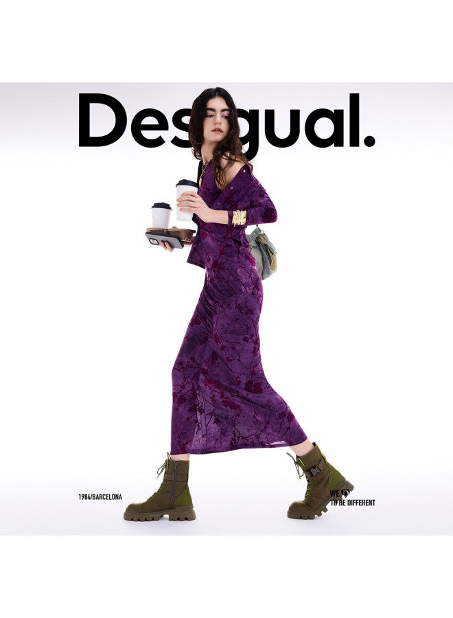 DESIGUAL Autumn/Winter 2025 New Collection Retro Flocking Print Stretch Slim-Fit Sleeveless Dress - Image 2