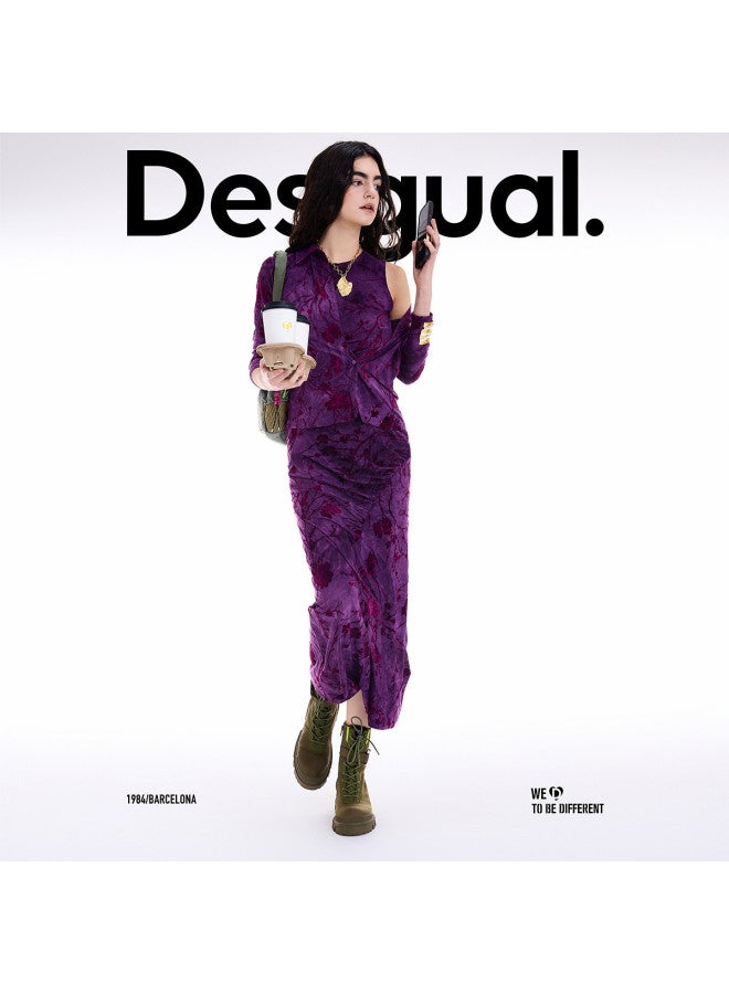 DESIGUAL Autumn/Winter 2025 New Collection Retro Flocking Print Stretch Slim-Fit Sleeveless Dress - Image 4