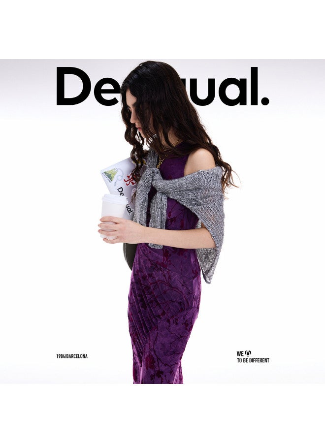 DESIGUAL Autumn/Winter 2025 New Collection Retro Flocking Print Stretch Slim-Fit Sleeveless Dress - Image 3