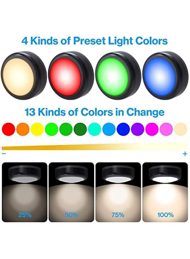 هوكور مصابيح قرصية من تراسل، 6 عبوات من 13 لون قابل للتغيير، مصابيح LED قابلة للتعتيم تعمل بالبطارية تحت الخزانة، مصابيح تحت الطاولة تعمل بالبطارية مع جهازي تحكم لاسلكي عن بعد، اسود، بولي كربونات - Image 2