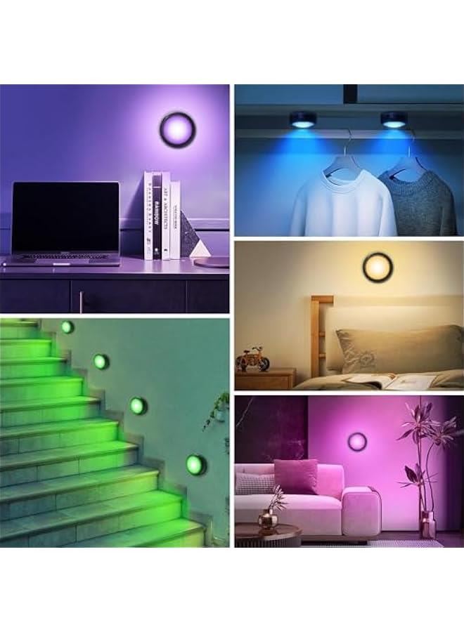 هوكور مصابيح قرصية من تراسل، 6 عبوات من 13 لون قابل للتغيير، مصابيح LED قابلة للتعتيم تعمل بالبطارية تحت الخزانة، مصابيح تحت الطاولة تعمل بالبطارية مع جهازي تحكم لاسلكي عن بعد، اسود، بولي كربونات - Image 4