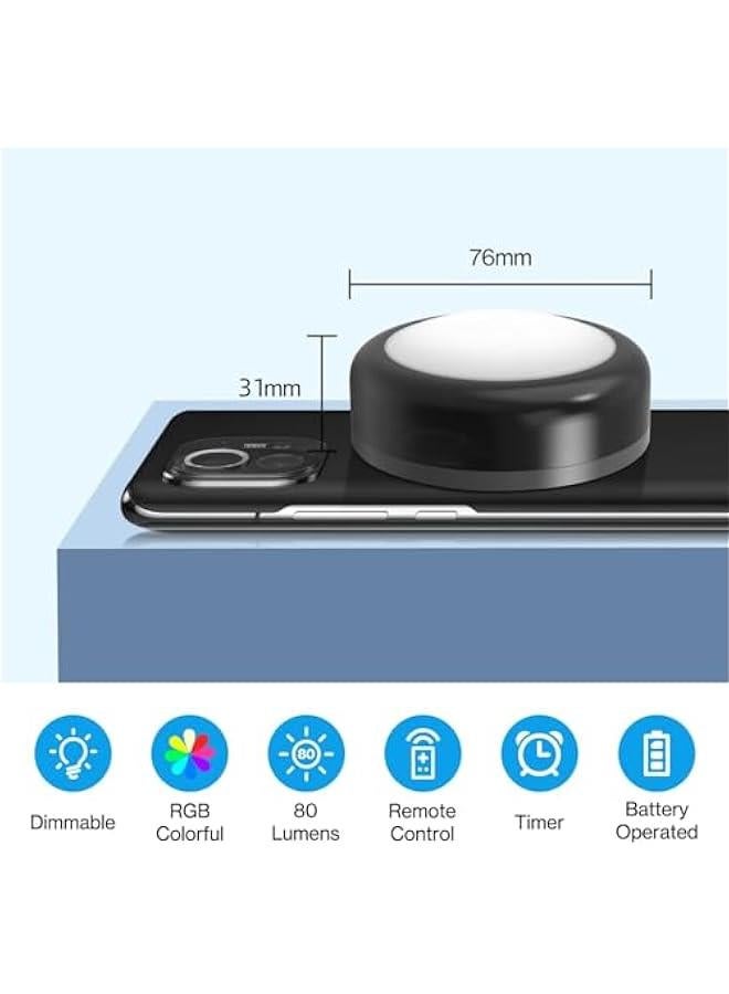هوكور مصابيح قرصية من تراسل، 6 عبوات من 13 لون قابل للتغيير، مصابيح LED قابلة للتعتيم تعمل بالبطارية تحت الخزانة، مصابيح تحت الطاولة تعمل بالبطارية مع جهازي تحكم لاسلكي عن بعد، اسود، بولي كربونات - Image 5