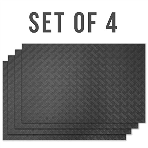 ElastPro Placemat Set of 4 Heat-Resistant Place Mats Stain Resistant Washable, Dining Table and Fridge Mat (Diagonal Pattern, Black) - Image 2