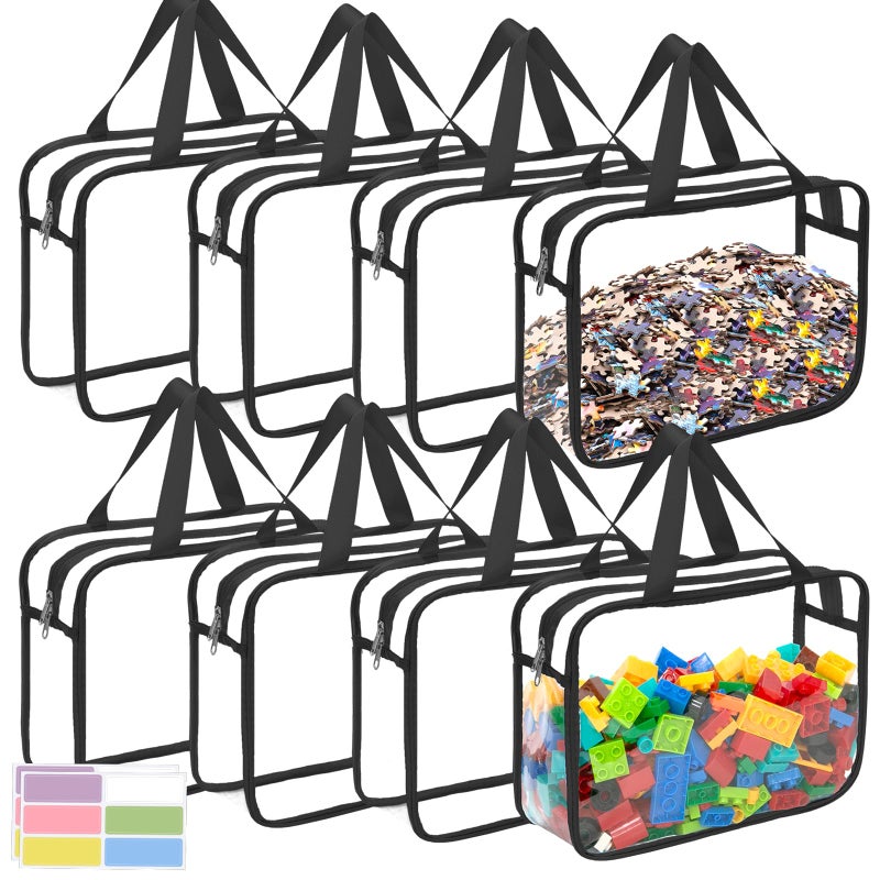 Mhtdet 8 Packs Large Toy Storage Bags with Zipper and Labels, Clear PVC Waterproof Toy Organizers Bags for Board Games, Puzzles Pieces, Building Blocks, Handmade Accessories, Kid Books - Image 1