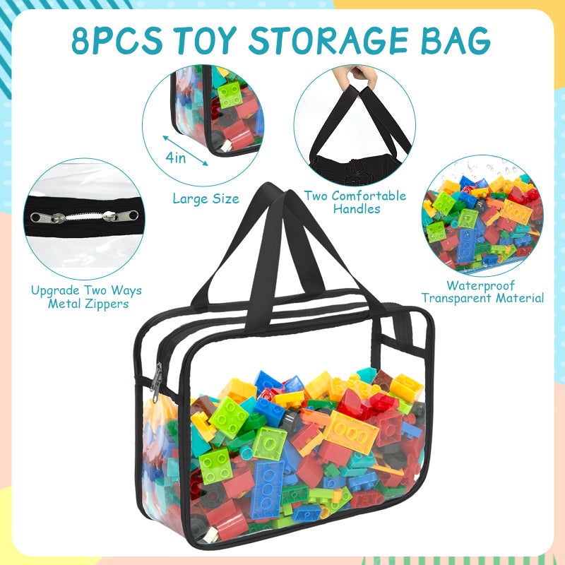 Mhtdet 8 Packs Large Toy Storage Bags with Zipper and Labels, Clear PVC Waterproof Toy Organizers Bags for Board Games, Puzzles Pieces, Building Blocks, Handmade Accessories, Kid Books - Image 3
