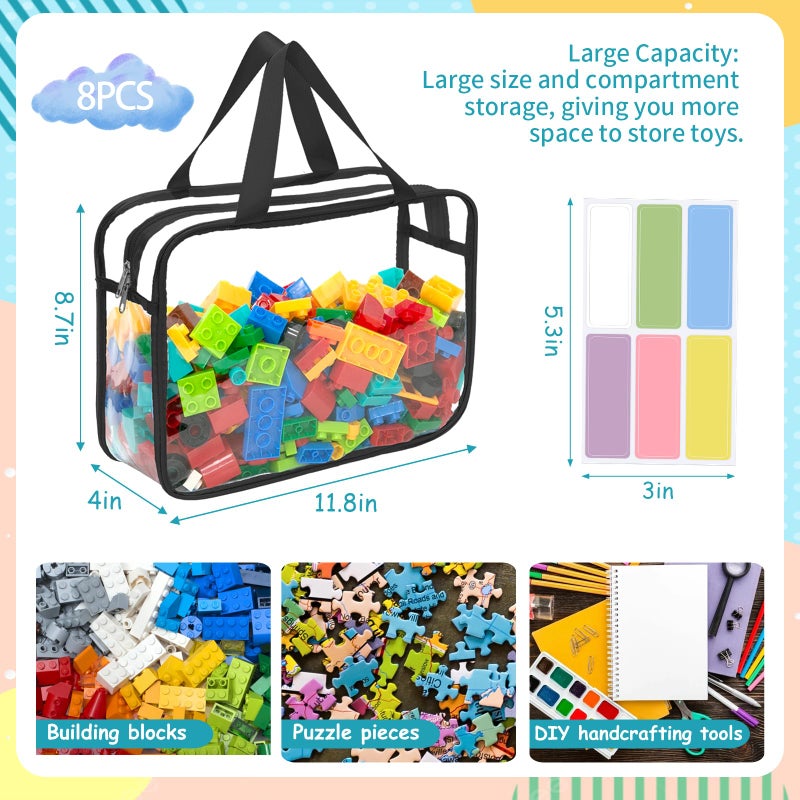 Mhtdet 8 Packs Large Toy Storage Bags with Zipper and Labels, Clear PVC Waterproof Toy Organizers Bags for Board Games, Puzzles Pieces, Building Blocks, Handmade Accessories, Kid Books - Image 2