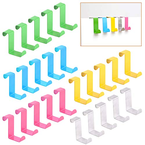 Rustark 25 Pcs Over The Door Hook Kit 5 Colors Metal Reversible Double Side Z Shaped Hanging Hooks for Kitchen Bathroom Bedroom Cabinet Pink Blue Yellow Green Silver - Image 1