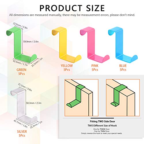 Rustark 25 Pcs Over The Door Hook Kit 5 Colors Metal Reversible Double Side Z Shaped Hanging Hooks for Kitchen Bathroom Bedroom Cabinet Pink Blue Yellow Green Silver - Image 3
