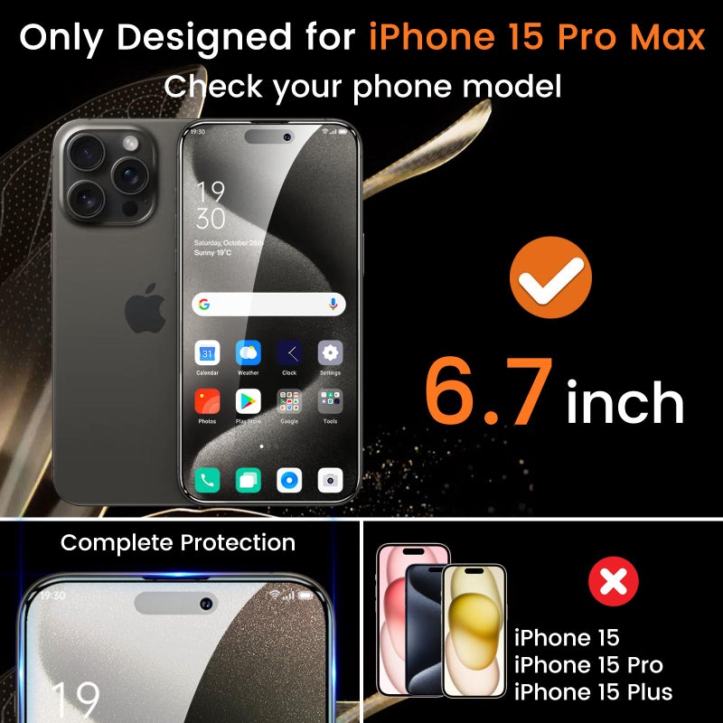 Lesakit 4+4 Pack Privacy Screen Protector for iPhone 15 Pro Max 6.7-Inch with 4 Pack Camera Lens Protector, Anti Spy Tempered Glass Film 9H Hardness Case Friendly - Image 2