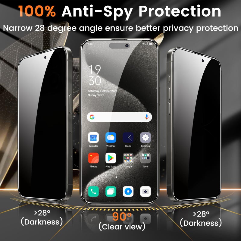 Lesakit 4+4 Pack Privacy Screen Protector for iPhone 15 Pro Max 6.7-Inch with 4 Pack Camera Lens Protector, Anti Spy Tempered Glass Film 9H Hardness Case Friendly - Image 3