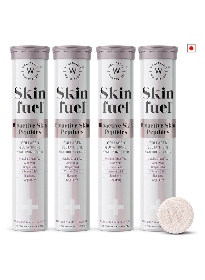 WELLBEING NUTRITION Skin Fuel | Glutathione & Collagen Tablets | Skin Glow and Radiance for Men & Women | Hyaluronic Acid, Grape Seed, Vitamin E (15 Effervescent Tablets) Pack of 4 - Image 1