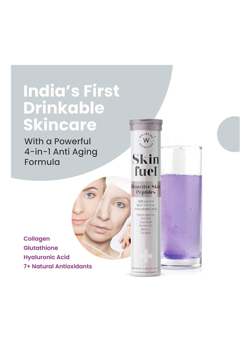 WELLBEING NUTRITION Skin Fuel | Glutathione & Collagen Tablets | Skin Glow and Radiance for Men & Women | Hyaluronic Acid, Grape Seed, Vitamin E (15 Effervescent Tablets) Pack of 4 - Image 2