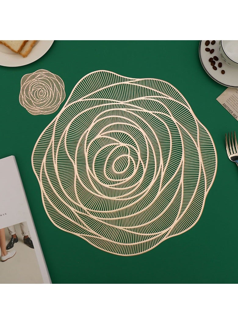 Rose Pairs Set of 4 pieces Gold Metallic Placemats, Plastic Dinning Table Place Mats Decoration - Image 1