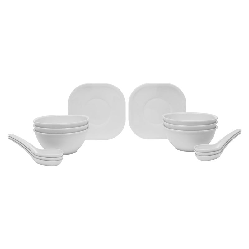 Gluman Polycarbonate Round Shape 18 Pcs Soup Bowl Set 6 Bowl And 6 Spoon6 Dish Microwave Safe For Home And Office Use White 400 ML - Image 2