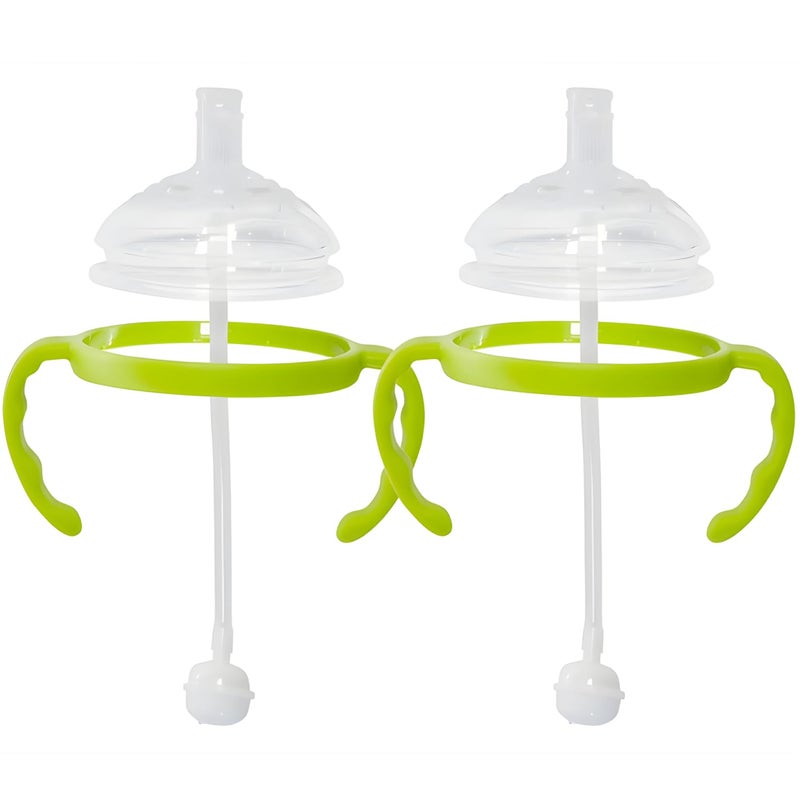 Botabee Straw Transition Cup Kit for Comotomo Baby Bottles | Conversion Kit Fits 5 Ounce and 8 Ounce Bottles | Soft, Silicone Straw Top Bottle Nipple & Weighted Straw to Help Baby Transition | 2 Pack (Green) - Image 1