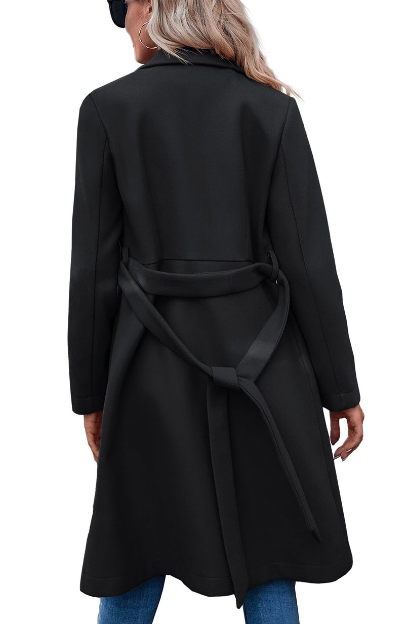 Fazortev Womens Pea Trench Coats Notched Lapel Double Breasted Belted Business Casual Jackets Outerwear - Image 5