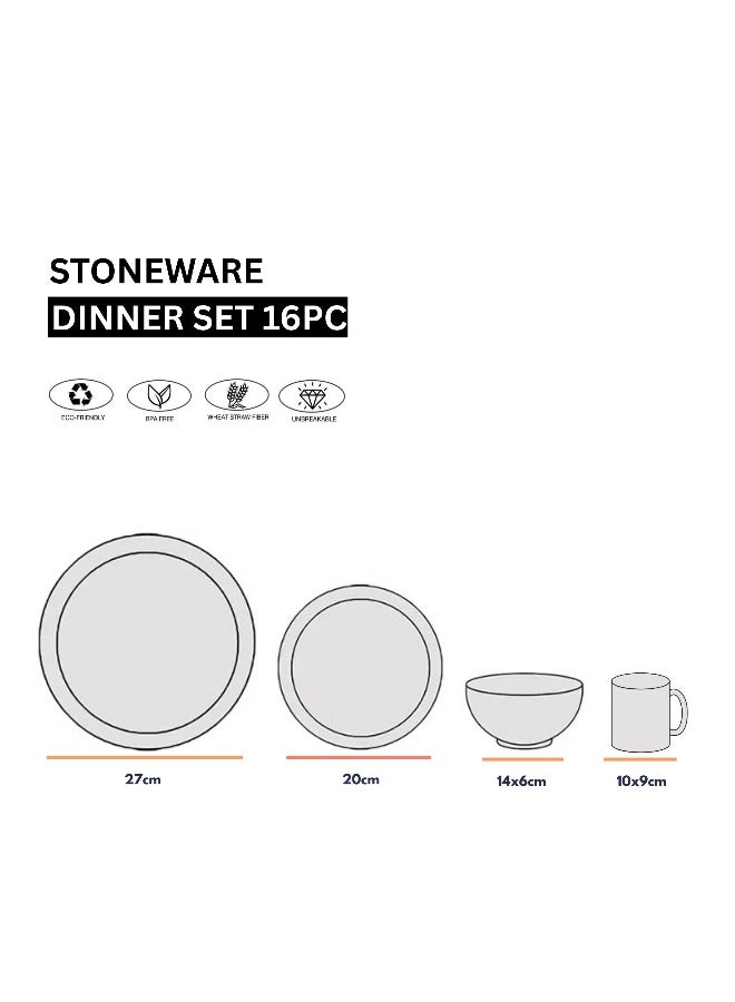 Feelings Premium Black Stoneware Dinner Set with Modern Finish – 16-Piece Collection Featuring 10.5″ Dinner Plates,  8″ Side Plates And  6″ Bowls & 14oz Mugs | Microwave & Dishwasher Safe | Everyday Dining Essential for Home & Kitchen - Image 3