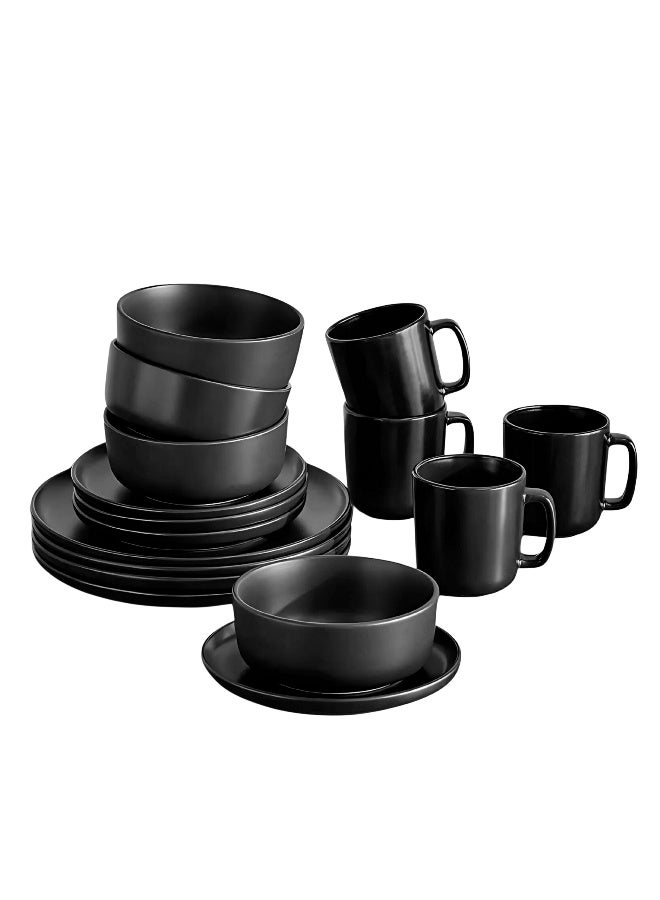 Feelings Premium Black Stoneware Dinner Set with Modern Finish – 16-Piece Collection Featuring 10.5″ Dinner Plates,  8″ Side Plates And  6″ Bowls & 14oz Mugs | Microwave & Dishwasher Safe | Everyday Dining Essential for Home & Kitchen - Image 2