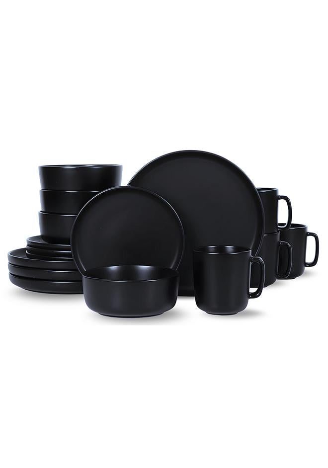 Feelings Premium Black Stoneware Dinner Set with Modern Finish – 16-Piece Collection Featuring 10.5″ Dinner Plates,  8″ Side Plates And  6″ Bowls & 14oz Mugs | Microwave & Dishwasher Safe | Everyday Dining Essential for Home & Kitchen - Image 1