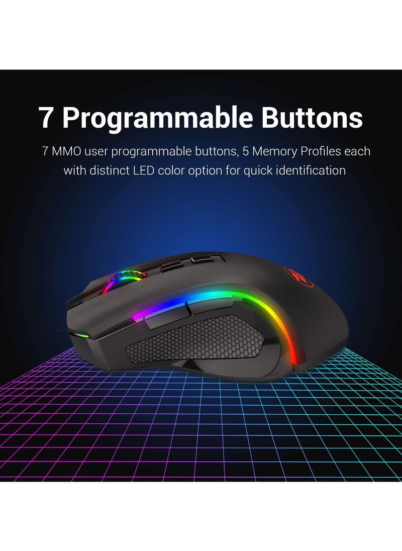 REDRAGON - Redragon M602 Griffin RGB Gaming Mouse, RGB Spectrum Backlit Ergonomic Mouse with 7 Programmable Backlight Modes up to 7200 DPI for Windows PC Gamers (Black, Wireless) - Image 1