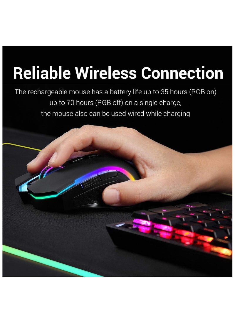 REDRAGON - Redragon M602 Griffin RGB Gaming Mouse, RGB Spectrum Backlit Ergonomic Mouse with 7 Programmable Backlight Modes up to 7200 DPI for Windows PC Gamers (Black, Wireless) - Image 1