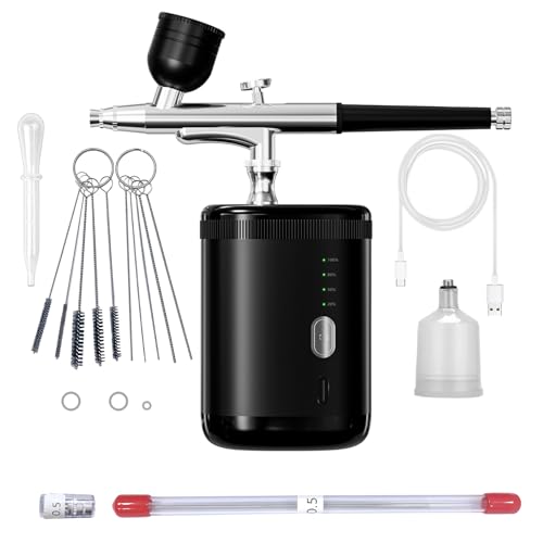 CBVCBV Airbrush kit Handheld Spray Paint Gun with 0305mm Nozzle Rechargeable Cordless Spray Gun Sets Suitableair Brush for Nails Art Color Spraying Cake Decoration Model Tattoos Makeup Black - Image 1