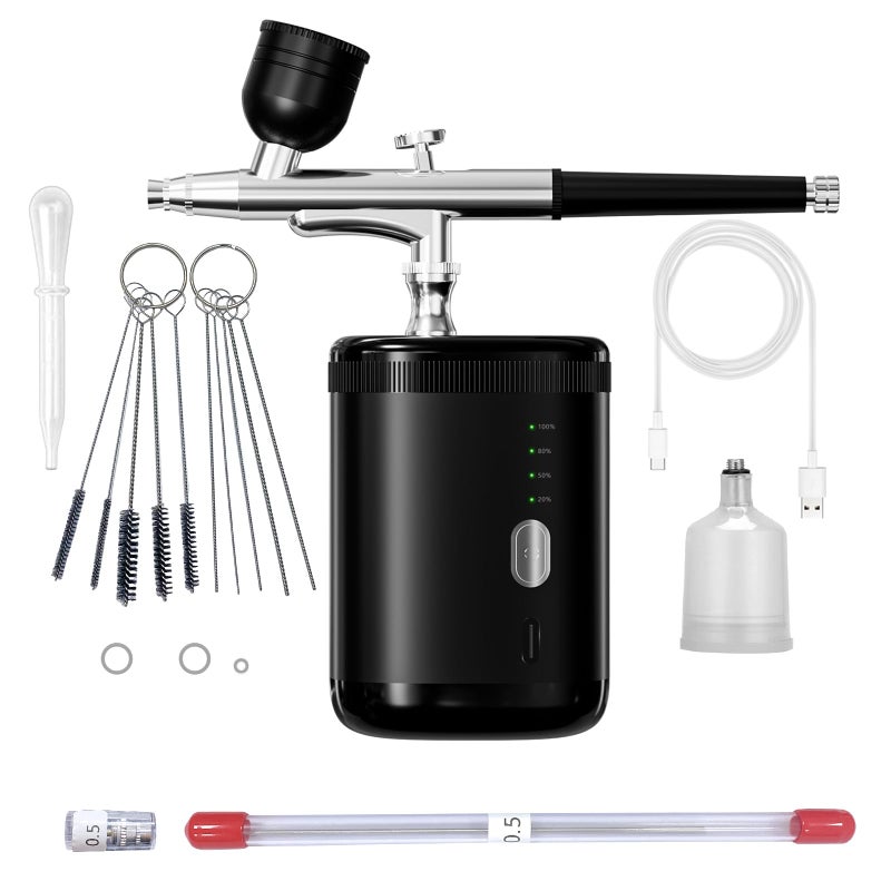 CBVCBV Airbrush kit Handheld Spray Paint Gun with 0305mm Nozzle Rechargeable Cordless Spray Gun Sets Suitableair Brush for Nails Art Color Spraying Cake Decoration Model Tattoos Makeup Black - Image 2