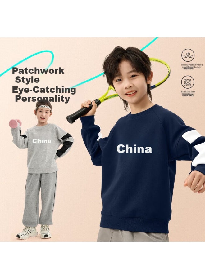 Pepco Boys' Spring And Autumn Set  Colorblock Crewneck Sweatshirt And Sports Two-piece Set For Older Kids - Image 2