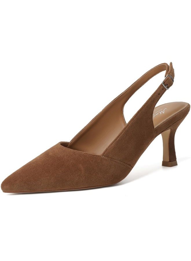 Mostrin Kitten Heels for Women Slingback Pointed Closed Toe Heels Women's Pumps Shoes for Wedding, Party, Commuting, Brown Suede, 7.5 - Image 1