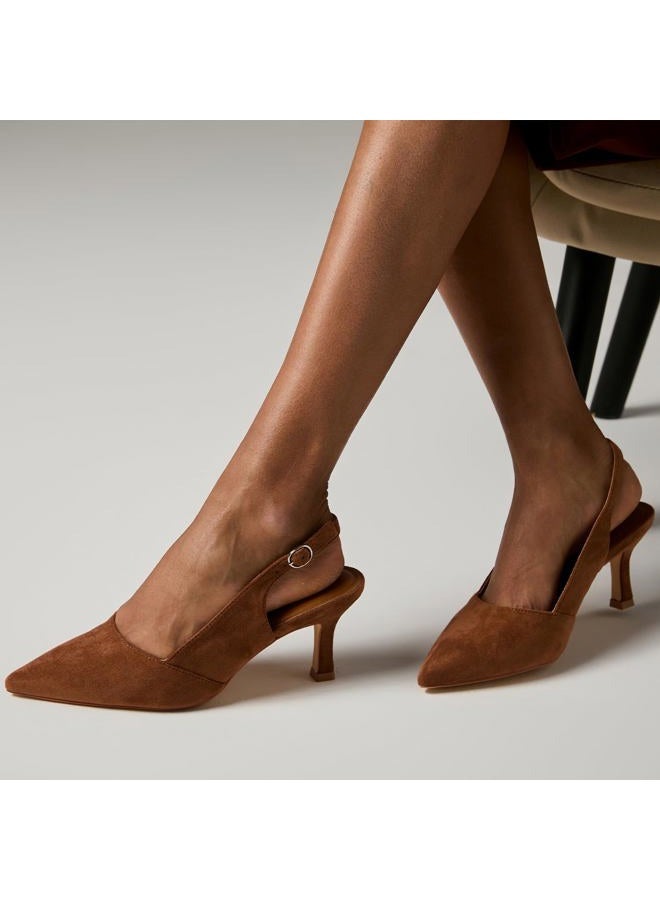 Mostrin Kitten Heels for Women Slingback Pointed Closed Toe Heels Women's Pumps Shoes for Wedding, Party, Commuting, Brown Suede, 7.5 - Image 4