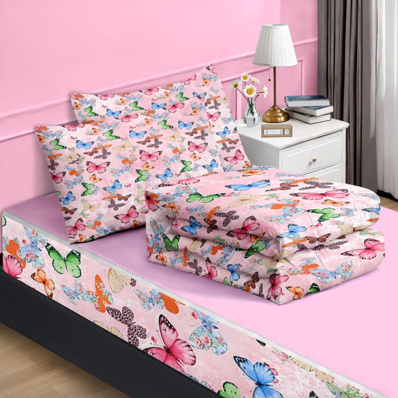 Nesker Zipper Bedding Full Colorful Butterfly Zip Up Bedding Set for Girls and Kids, Cute Butterflies 3 Pcs Comforter Bed in a Bag with Fitted Sheet and 2 Pcs Pillowcases - Image 2