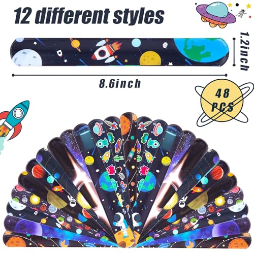 MCPINKY Slap Bracelets, 48PCS Kids Slap Wristbands with UFO Astronaut Space Stars Pattern Snap Bracelets for Party Favor New Year Gifts School Classroom Prize Exchange - Image 2