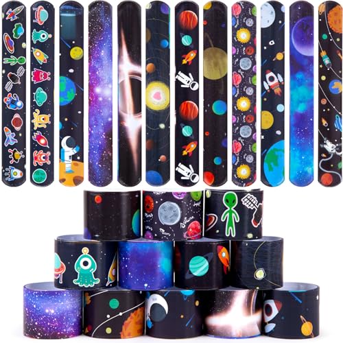 MCPINKY Slap Bracelets, 48PCS Kids Slap Wristbands with UFO Astronaut Space Stars Pattern Snap Bracelets for Party Favor New Year Gifts School Classroom Prize Exchange - Image 1