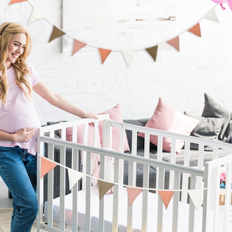 Oudain علم علم 15.5 قدم 2 قطع زينة غارلاند مثلث علم لزينة حضانة عيد ميلاد طفل حفل زفاف بوهو حدث كل 7.75 قدم (لون باستيل) - Image 5