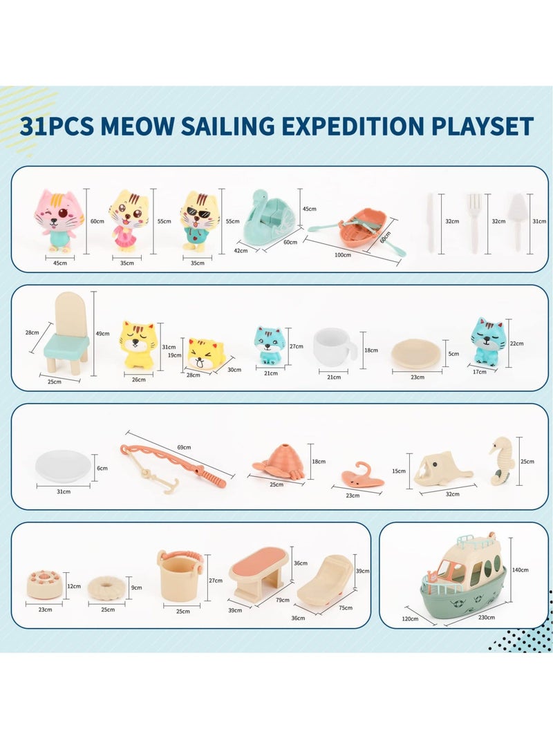 Toddler Pet Pretend Play Set Boat Baby Toy, Cat Toy for Girls and Boys, , 31Pcs Sailing Kitten Figurines, Kids Gifts 3 4 5 6 7 8 9 STEM Educational Interactive Birthday Gift - Image 4
