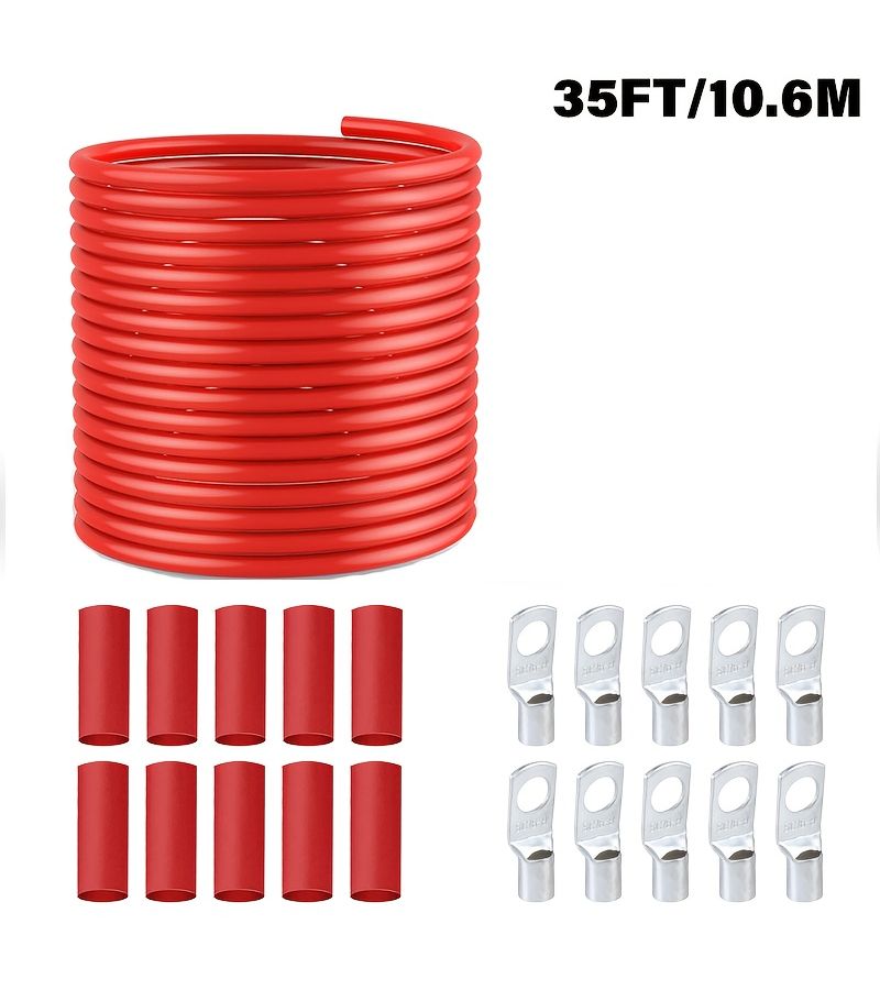 Agashe 12 AWG Battery Cable Kit 35FT 10.6M Red Black SC Copper Ring Terminals Tin Plated Copper Wire Suitable for Batteries Cars Solar Boats RVs Power Inverter Cable Kit - Image 4