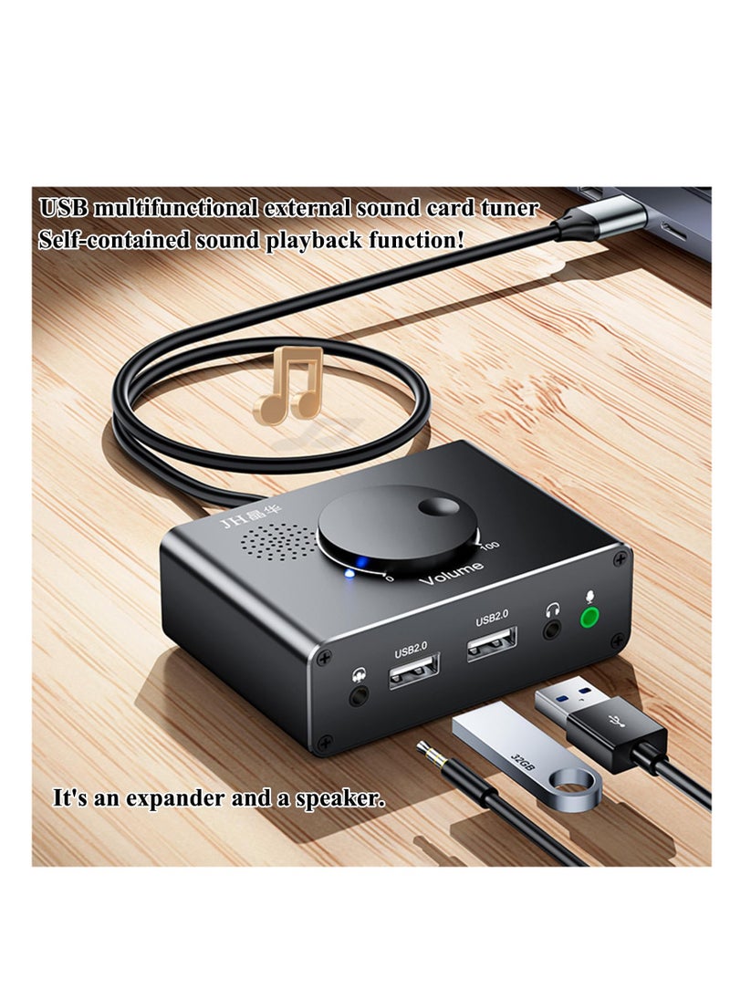 SYOSI - S25 Ultra External Sound Card with Volume Control, Plug Play USB Audio Adapter with 3.5mm Interface, USB Interface for PC Windows, Mac, Linux, Laptops, Headphones, Amplifier, Microphone, Black - Image 1