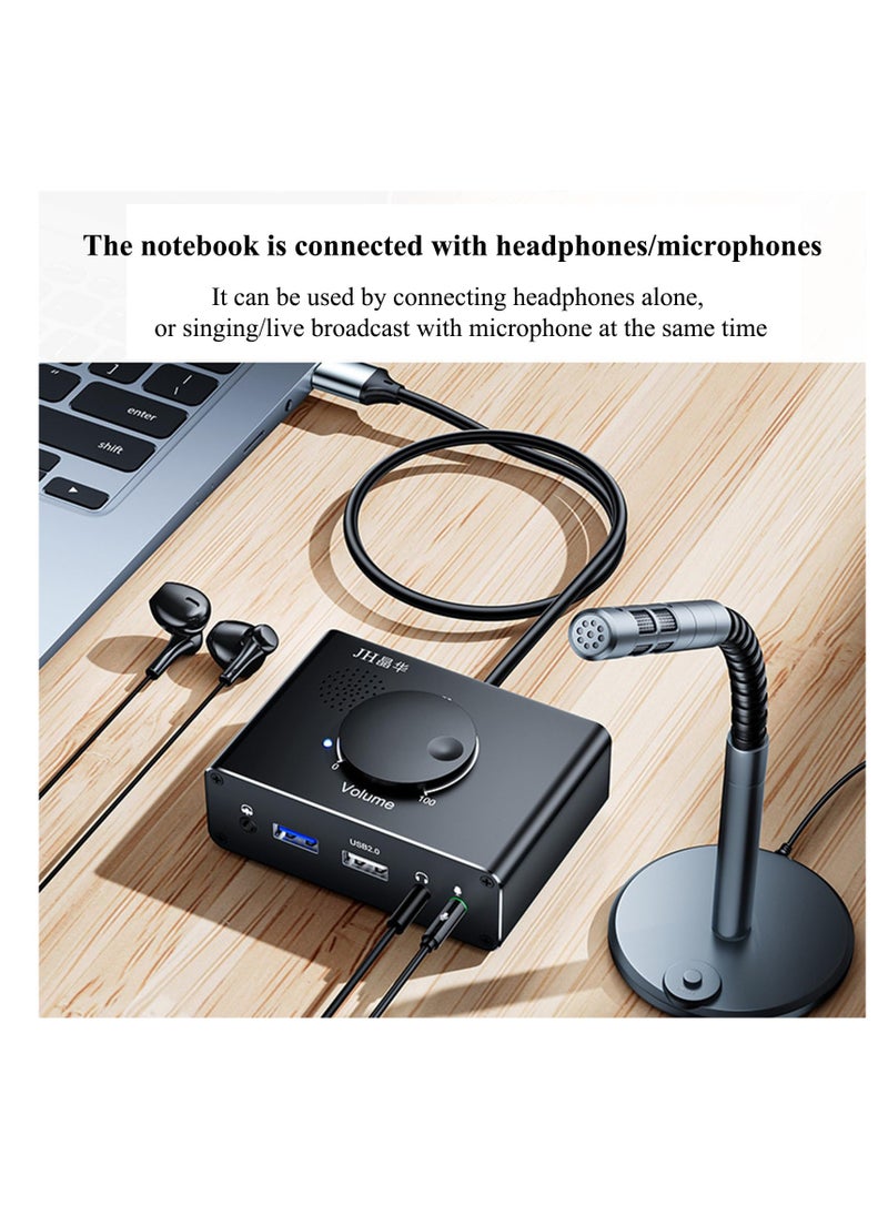 SYOSI - S25 Ultra External Sound Card with Volume Control, Plug Play USB Audio Adapter with 3.5mm Interface, USB Interface for PC Windows, Mac, Linux, Laptops, Headphones, Amplifier, Microphone, Black - Image 1