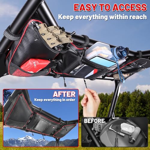StarknightMT 2024 RZR XP Roll Cage Bags Water Resistant Roof Organizer Compatible with 20242026 Polaris RZRXP 10004 1000 1680D UTV Overhead Storage 12L SXS Packs with Multi Pocket Clear Pouch - Image 3