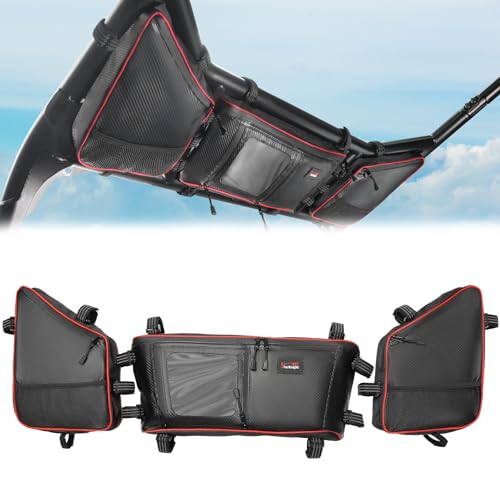 StarknightMT 2024 RZR XP Roll Cage Bags Water Resistant Roof Organizer Compatible with 20242026 Polaris RZRXP 10004 1000 1680D UTV Overhead Storage 12L SXS Packs with Multi Pocket Clear Pouch - Image 1