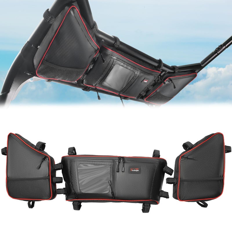StarknightMT 2024 RZR XP Roll Cage Bags Water Resistant Roof Organizer Compatible with 20242026 Polaris RZRXP 10004 1000 1680D UTV Overhead Storage 12L SXS Packs with Multi Pocket Clear Pouch - Image 2