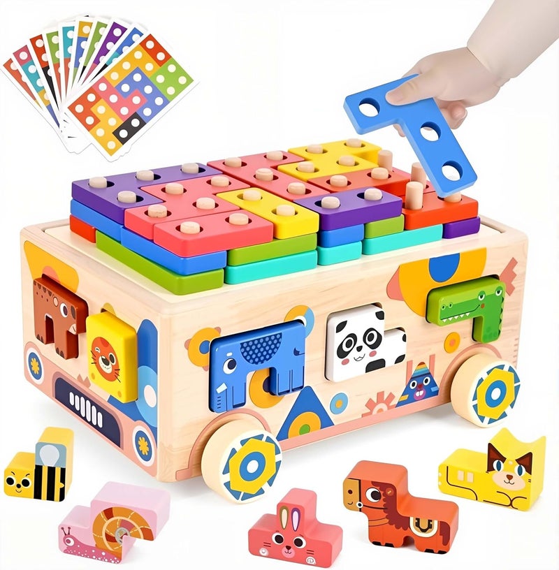 EDUTREE Montessori Toys for 2 3 Year Old Toddler, Wooden Building Blocks Educational Toys Kids, Animals Shape Sorting Stacking Learning Toy for Toddlers, First Birthday Gift for Baby Boys Girls - Image 1