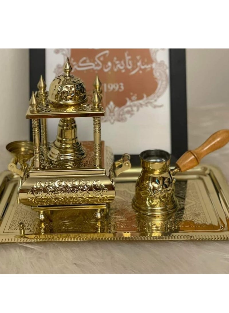كانكا طقم القهوة التركية 3قطع من النحاس الخالص سبرتاية ملكية ,كنكة ,صينية منقوشة, - Image 1