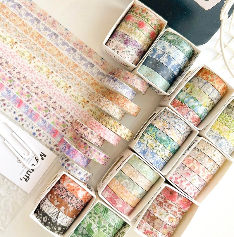 YUBX Flowers Washi Tape Set 60 Rolls Floral Patterns Decorative Skinny Blooms Masking Tapes for Arts, DIY Crafts, Journals, Planners, Scrapbook, Wrapping (Spring) - Image 3