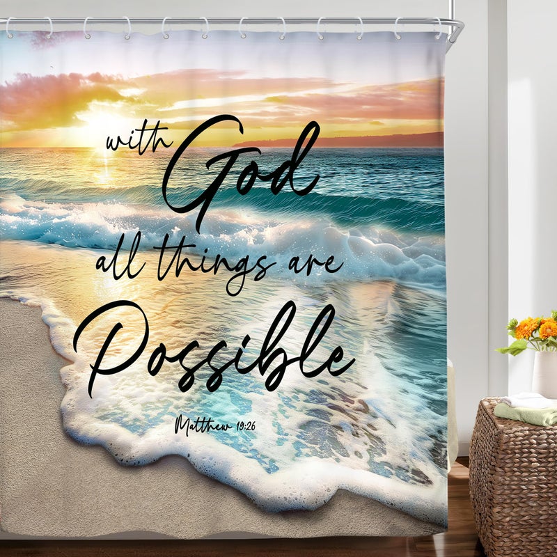 ريديكور Riyidecor Beach Ocean Bible Bible Starta Sunsrise Sunset Sunset Inspirational Criptrate Quotes 72Wx72H inch Summer Coastal Seasside Fabric Decor - Image 2